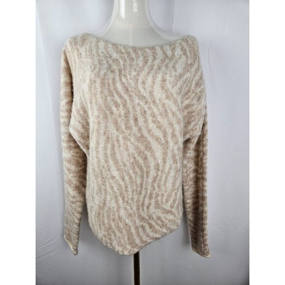 Abercrombie & Fitch Size Small Beige Tan Zebra Print Sweater Animal Scoop Neck - Picture 1 of 10